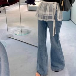 New Embroidered Flower Lace Mini Skirt See Through Y2K Streetwear Lace Up Ruffles Skirt Harajuku Butt Curtain Jeans Decoration