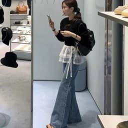 New Embroidered Flower Lace Mini Skirt See Through Y2K Streetwear Lace Up Ruffles Skirt Harajuku Butt Curtain Jeans Decoration
