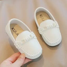 Boys Leather Shoes Black White for School Party Wedding Kids Formal Flats Loafers Slip-on Soft Loafers Children Moccasins 21-30