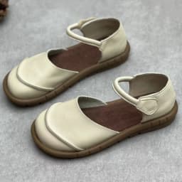 Soft Leather Women's Flat Shoes Retro Handmade Comfortable 2025 Summer Genuine Leather Fashion Black Casual Sandals Ladies