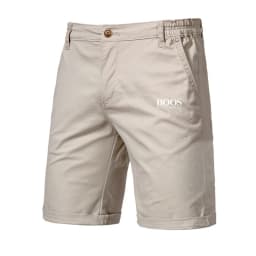 Embroidered Summer 100% Cotton Shorts for Men High Quality Knee Length Shorts Casual Business Social Elastic Waist Beach Shorts