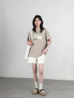 CHIC VEN Korean Women T-Shirts O Neck Loose Casual Cat Animal Embroidery Short Sleeved Tees Female Top Spring Summer 2025