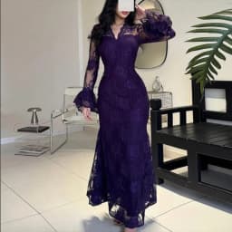 Customized A-Line Prom Dresses Ankle-Lengt V-Neck Full Sleeve Evening Gown Simple Fashion Lace Ruffles Draped Party Dresses