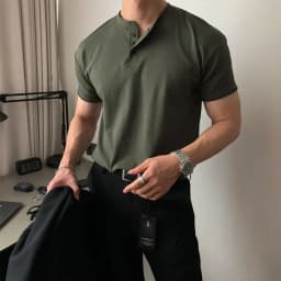Summer Men‘s Short Sleeve Henley Neck T Shirts American Retro Casual Beach T-shirts Loose High-Quality Fitness Sports Shirt Tops