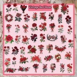 50PCS Retro Red Rose High Beauty Graffiti Stickers DIY Handbooks, Phone Cases, Notebook PET Waterproof Stickers