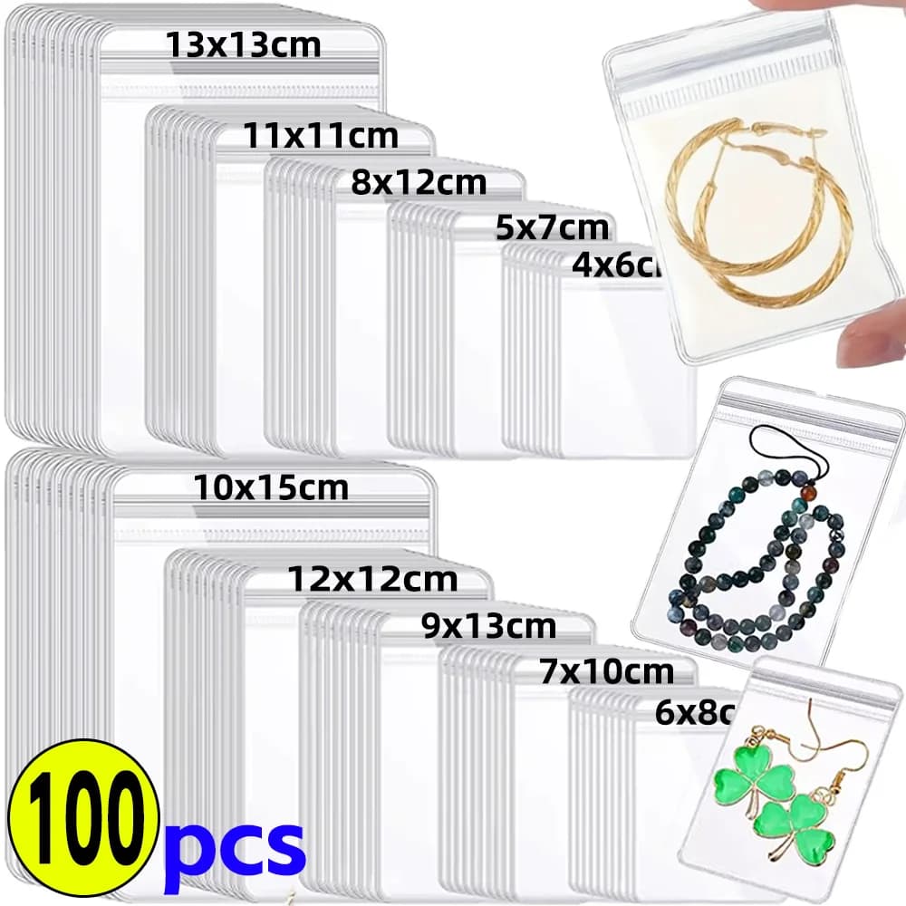 10-100pcs PVC Jewelry Package Bags Thicken Self Sealing Pouches Anti-Oxidation Earring Necklace Clear Organizer Bag Reusable