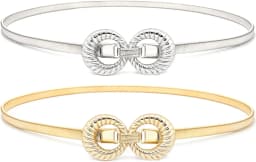 Glamorstar 2 Pieces Metal Stretch Elastic Waist Belt Skinny Thin Belt for Women Dress
