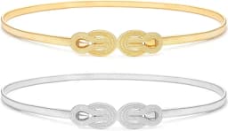 Glamorstar 2 Pieces Metal Stretch Elastic Waist Belt Skinny Thin Belt for Women Dress