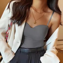 2026 Solid Color Women's White Top Sleeveless Thin Straps Camisole Summer Tank Top with Cups Summer Ice Silk Comfortable Sling