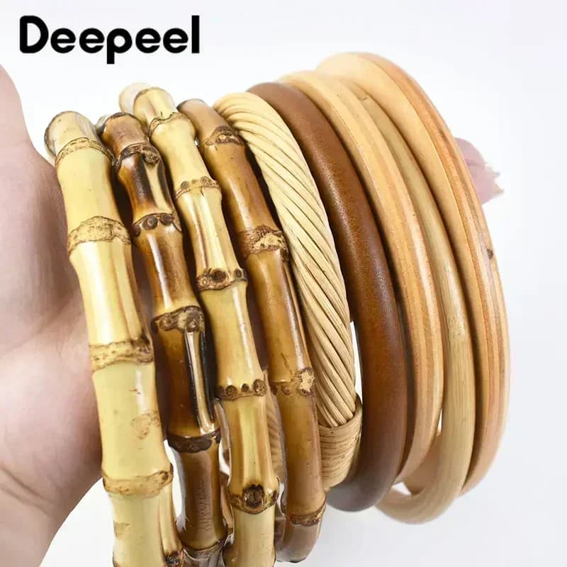 1/2/4Pcs D Shape Ring Bamboo Handle Wood Bags Handles for Handbag Woven Bag Belt Straps Replace DIY Accessories