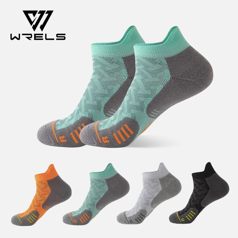 WRELS 1/2/3Pairs Athletic Running Cushioned Ankle Socks Cushioned Moisture Arch Support Compression Sock for Men and Women