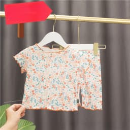 Bear Leader Summer Baby Girls Clothes Love Printed Round Neck Short Sleeve Top+Shorts 2 Piece Set Children's Home Clothing