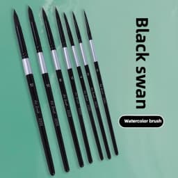 7 Pcs Premium Black Swan Brush Kit for Drawing, Watercolor Techniques, and Fine Art - Professional Artistic Nylon Paint Brushes