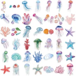 50PCS Set of Tropical Fish Graffiti Stickers Jellyfish Sea Star Shell Coral Stickers Decorative Frame DIY Waterproof Stickers