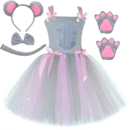 Sparkly Pink Grey Mouse Costumes for Baby Girls Gray Rat Tutu Dress for Kids Animal Halloween Outfits Children Birthday Clothes