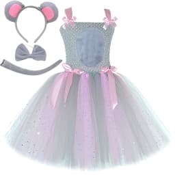 Sparkly Pink Grey Mouse Costumes for Baby Girls Gray Rat Tutu Dress for Kids Animal Halloween Outfits Children Birthday Clothes