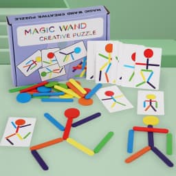 Kids Montessori Fine Motor Training Wooden DIY Shape Matching Puzzle Educational Toys For Children Rainbow Stick Thinking Game