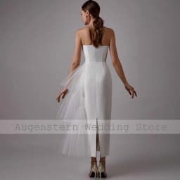 Classy Midi Wedding Dresses Satin Sheath/Column Wedding Party Dress White Sweetheart Tiered Ruched Split Hall Wedding Dress Mid