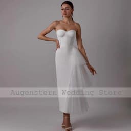 Classy Midi Wedding Dresses Satin Sheath/Column Wedding Party Dress White Sweetheart Tiered Ruched Split Hall Wedding Dress Mid