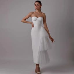 Classy Midi Wedding Dresses Satin Sheath/Column Wedding Party Dress White Sweetheart Tiered Ruched Split Hall Wedding Dress Mid
