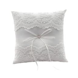 F2TD White Lace Wedding Rings Pillow Bridal Bearer Pillow Vintage Pillow