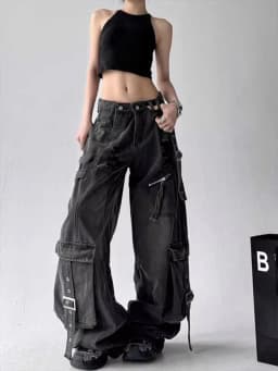 Black Jeans Women American Style Y2K 90S Vintage High Waisted Jean Straight Trouser Streetwear Casual Loose Wide Leg Denim Pants