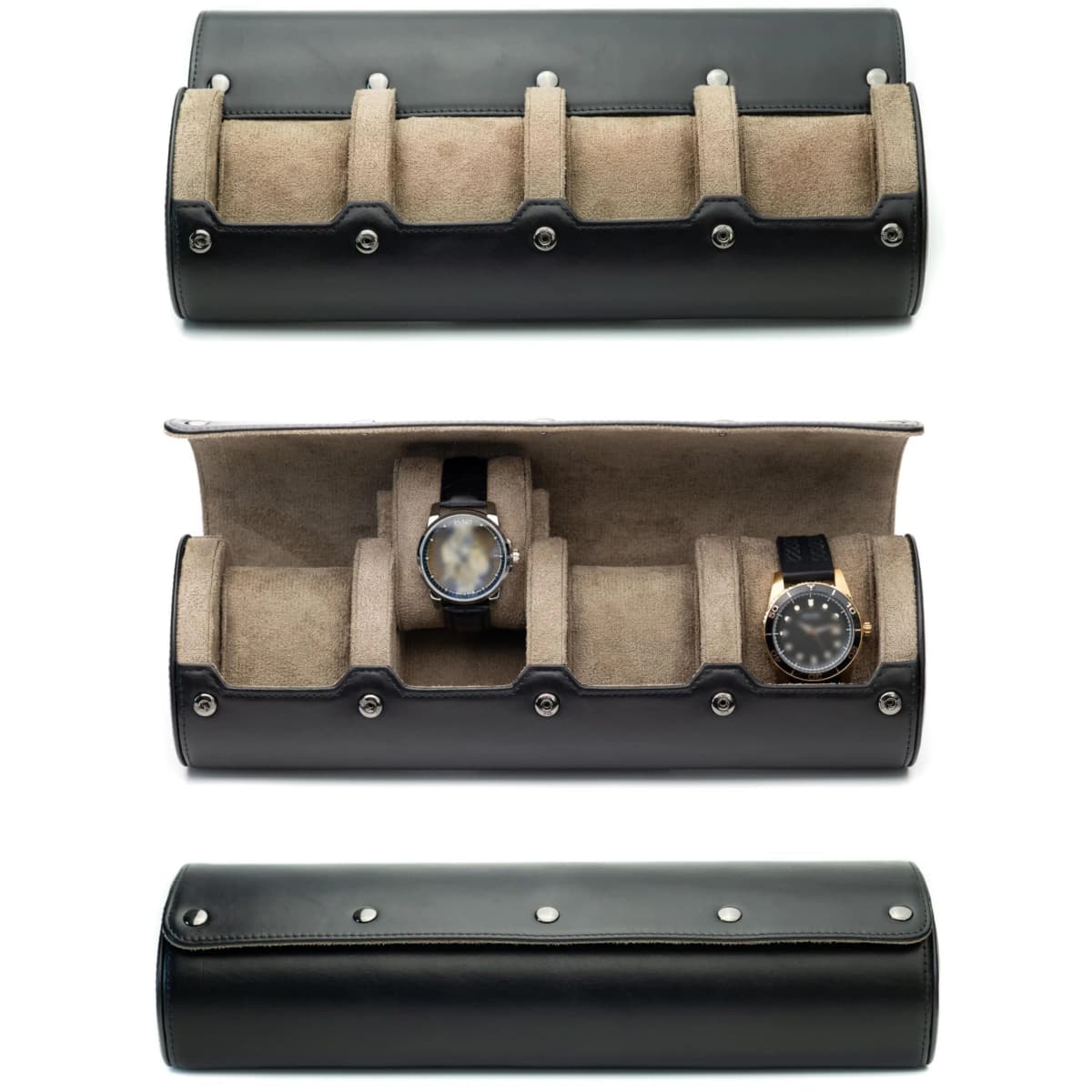 Watch Organizer Box Roll Case-PU Leather Watch Travel Case for Men and Women-4 Watch Carrying Case and Display, Watch Organizer