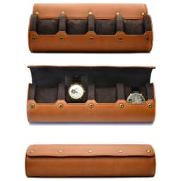 Watch Organizer Box Roll Case-PU Leather Watch Travel Case for Men and Women-4 Watch Carrying Case and Display, Watch Organizer