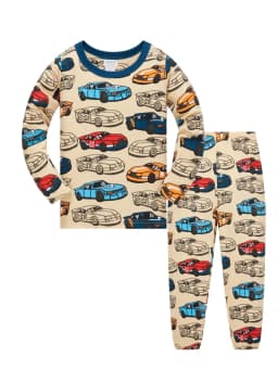 Children's Clothes 100% Cotton Pajama Set for Boys, Fully Printed Cartoon Car Children's Sleepwear Set for 1-8 Years