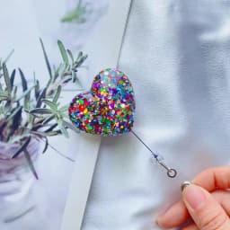 Sequin Heart Retractable Badge Reel Lanyards ID Name Card Badge Holder Nurse Pink Employee Card Alligator Clip Office Supplies