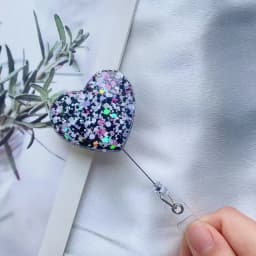 Sequin Heart Retractable Badge Reel Lanyards ID Name Card Badge Holder Nurse Pink Employee Card Alligator Clip Office Supplies