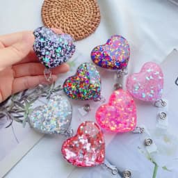 Sequin Heart Retractable Badge Reel Lanyards ID Name Card Badge Holder Nurse Pink Employee Card Alligator Clip Office Supplies