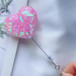 Sequin Heart Retractable Badge Reel Lanyards ID Name Card Badge Holder Nurse Pink Employee Card Alligator Clip Office Supplies