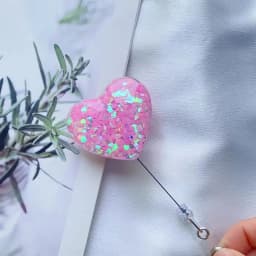 Sequin Heart Retractable Badge Reel Lanyards ID Name Card Badge Holder Nurse Pink Employee Card Alligator Clip Office Supplies