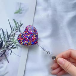 Sequin Heart Retractable Badge Reel Lanyards ID Name Card Badge Holder Nurse Pink Employee Card Alligator Clip Office Supplies