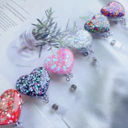 Sequin Heart Retractable Badge Reel Lanyards ID Name Card Badge Holder Nurse Pink Employee Card Alligator Clip Office Supplies