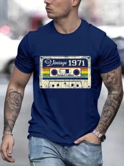 " LIMITED 1971 EDITION" Letters Print Casual Crew Neck Short Sleeve Tops for Men, Fashion Casual Summer T-Shirt Birthday Gifts