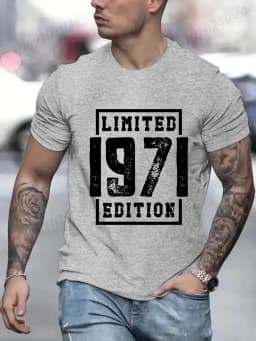 " LIMITED 1971 EDITION" Letters Print Casual Crew Neck Short Sleeve Tops for Men, Fashion Casual Summer T-Shirt Birthday Gifts
