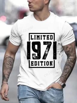 " LIMITED 1971 EDITION" Letters Print Casual Crew Neck Short Sleeve Tops for Men, Fashion Casual Summer T-Shirt Birthday Gifts