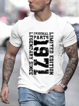 " LIMITED 1971 EDITION" Letters Print Casual Crew Neck Short Sleeve Tops for Men, Fashion Casual Summer T-Shirt Birthday Gifts