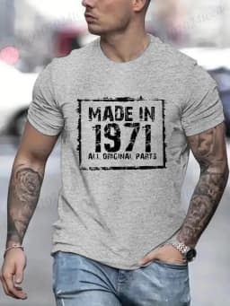 " LIMITED 1971 EDITION" Letters Print Casual Crew Neck Short Sleeve Tops for Men, Fashion Casual Summer T-Shirt Birthday Gifts