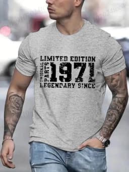 " LIMITED 1971 EDITION" Letters Print Casual Crew Neck Short Sleeve Tops for Men, Fashion Casual Summer T-Shirt Birthday Gifts