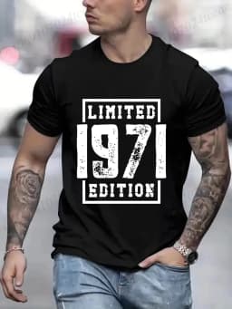 " LIMITED 1971 EDITION" Letters Print Casual Crew Neck Short Sleeve Tops for Men, Fashion Casual Summer T-Shirt Birthday Gifts