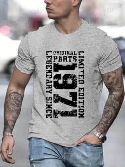 " LIMITED 1971 EDITION" Letters Print Casual Crew Neck Short Sleeve Tops for Men, Fashion Casual Summer T-Shirt Birthday Gifts