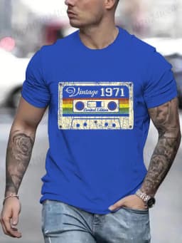 " LIMITED 1971 EDITION" Letters Print Casual Crew Neck Short Sleeve Tops for Men, Fashion Casual Summer T-Shirt Birthday Gifts