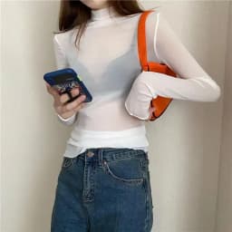 New Women Floral Lace Shirt Spring Autumn Long Sleeve Sexy Mesh Bottoming Shirts Mock Neck Blouse T-Shirt Pullover Top