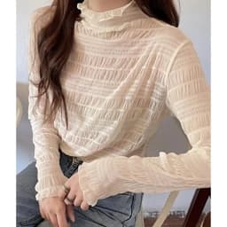 New Women Floral Lace Shirt Spring Autumn Long Sleeve Sexy Mesh Bottoming Shirts Mock Neck Blouse T-Shirt Pullover Top