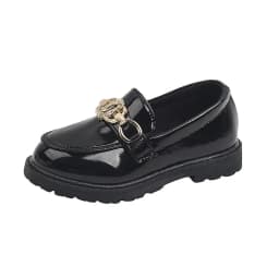 2025 for Children Platform Black Patent Leather Chain Fashion Boys Girls Flat Shoes Four Season Elegant 26-36 Kids Shoe