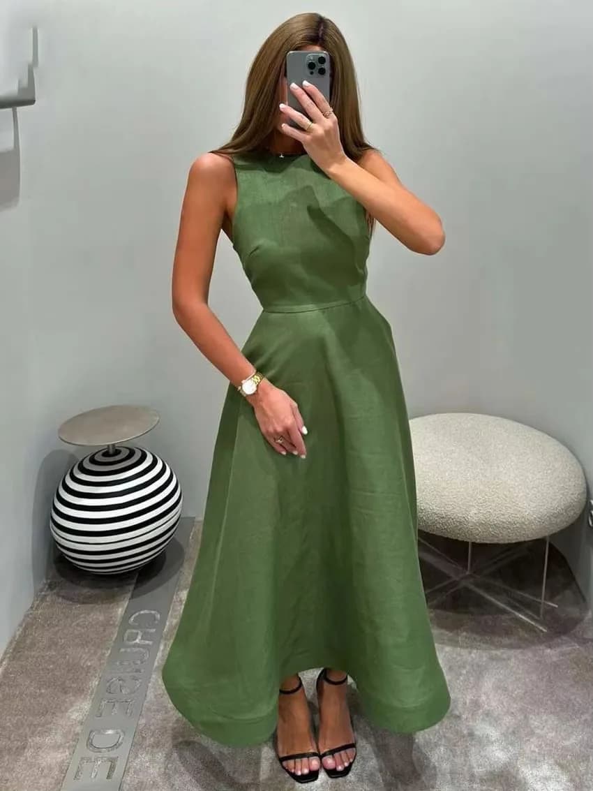 Customized A-Line Prom Dresses Tea-Length O-Neck Sleeveless Evening Gown Simple Draped Fashion Casual Homecoming Dresses