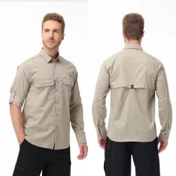 Men's UPF 50+ Long Sleeve Fishing Shirts, Rash Guard Casual Button Down Shirt with Breathable Mesh for Outdoor Fishing Camping
